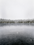 Carte Flocons de neige sur le lac aquarelle