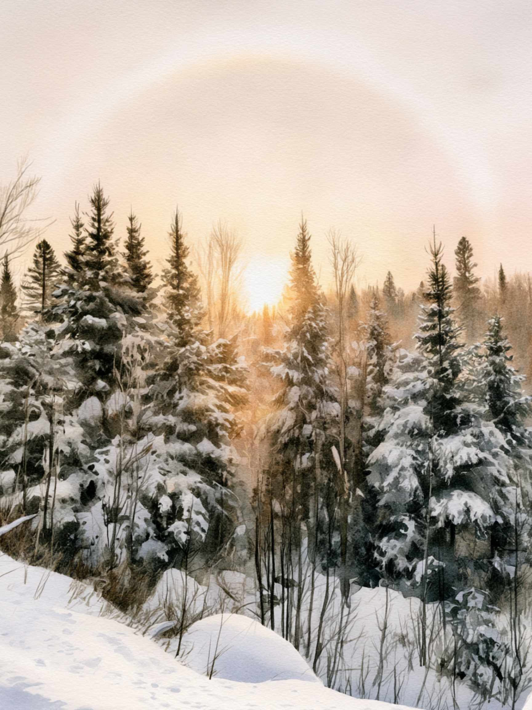 Carte Rayon de soleil en hiver aquarelle